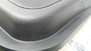 Front left door panel for Nissan Rogue 21-22, black S US built, with gray cloth insert, leather armrest, brown top, with handle, scuffs