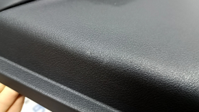 Front left door panel for Nissan Rogue 21-22, black S US built, with gray cloth insert, leather armrest, brown top, with handle, scuffs
