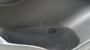 Front left door panel for Nissan Rogue 21-22, black S US built, with gray cloth insert, leather armrest, brown top, with handle, scuffs