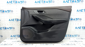 Front right door panel for Nissan Rogue 21-22, black S US built, with gray cloth insert, leather armrest, brown top, with handle, scratches, abrasions