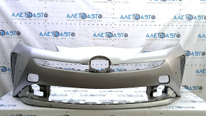 Bare front bumper for Toyota Prius 50 19-22 with parking sensors and PMA, silver, cracked, broken fasteners, scratches
