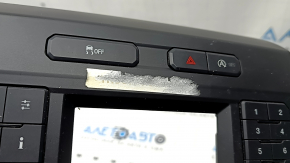 Multimedia control with climate control for a Ford F150 15-20, black, with buttons for disabling stability control and emergency lights with auto-stop, missing handle, scratches, needs cleaning