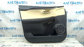 Front left door panel for Lexus NX200t NX300h 15-17, black with beige insert, black leather armrest, memory seat, wood trim, needs cleaning, scratches