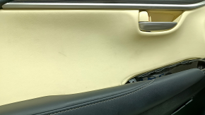 Front left door panel for Lexus NX200t NX300h 15-17, black with beige insert, black leather armrest, memory seat, wood trim, needs cleaning, scratches