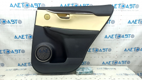 Rear right door panel for Lexus NX200t NX300h 15-17, black with beige insert, black leather armrest, wood trim, needs cleaning, scratches, dent