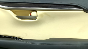Rear right door panel for Lexus NX200t NX300h 15-17, black with beige insert, black leather armrest, wood trim, needs cleaning, scratches, dent