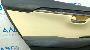 Rear left door panel for Lexus NX200t NX300h 15-17, black with beige insert, black leather armrest, wood trim, needs cleaning, scratches, dent