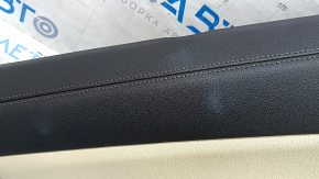 Door trim, rear left, BMW X5 G05 19-23, black/Canberra-Beige leather, without curtain, Fineline Stripe wood insert, beige leather armrest, with handle and overlays, with backlight, scratches
