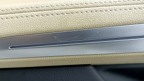 Door trim, rear left, BMW X5 G05 19-23, black/Canberra-Beige leather, without curtain, Fineline Stripe wood insert, beige leather armrest, with handle and overlays, with backlight, scratches