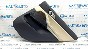 Door trim, rear right card, BMW X5 G05 19-23, black/Canberra-Beige leather, without curtain, Fineline Stripe wood insert, beige leather armrest, with handle and overlays, with backlight, scratches