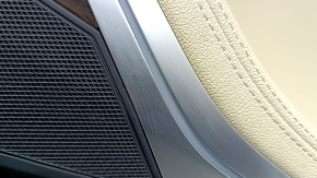 Door trim, rear right card, BMW X5 G05 19-23, black/Canberra-Beige leather, without curtain, Fineline Stripe wood insert, beige leather armrest, with handle and overlays, with backlight, scratches
