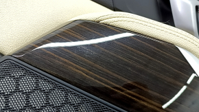 Door trim, rear right card, BMW X5 G05 19-23, black/Canberra-Beige leather, without curtain, Fineline Stripe wood insert, beige leather armrest, with handle and overlays, with backlight, scratches