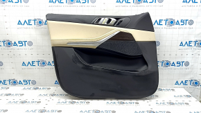 Door trim, front left, BMW X5 G05 19-23, black/Canberra-Beige leather, Fineline Stripe wood insert, beige leather armrest, with handle and overlays, with backlight, stains, scratches