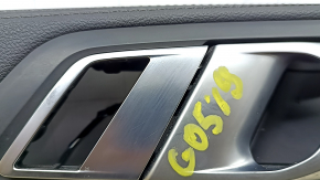 Door trim, front left, BMW X5 G05 19-23, black/Canberra-Beige leather, Fineline Stripe wood insert, beige leather armrest, with handle and overlays, with backlight, stains, scratches