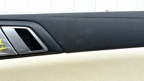 Door trim, front right, BMW X5 G05 19-23, black/Canberra-Beige leather, Fineline Stripe wood insert, beige leather armrest, with handle and overlays, with backlight, dented, scratches