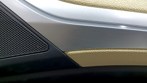 Door trim, front right, BMW X5 G05 19-23, black/Canberra-Beige leather, Fineline Stripe wood insert, beige leather armrest, with handle and overlays, with backlight, dented, scratches