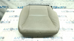 Honda Accord 13-17 passenger seat cushion upholstery, beige leather with perforation, heated, worn, cracked, dry cleanable
