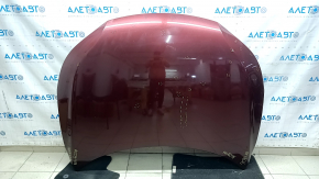 Bare hood of a 1996 Honda Accord hybrid, restyling, aluminum, red R-543P, scratches, nicks