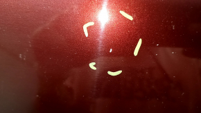 Bare hood of a 1996 Honda Accord hybrid, restyling, aluminum, red R-543P, scratches, nicks