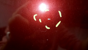 Bare hood of a 1996 Honda Accord hybrid, restyling, aluminum, red R-543P, scratches, nicks