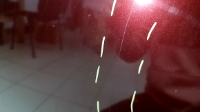 Bare hood of a 1996 Honda Accord hybrid, restyling, aluminum, red R-543P, scratches, nicks
