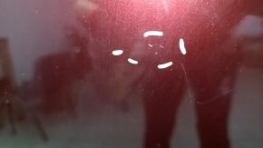 Bare hood of a 1996 Honda Accord hybrid, restyling, aluminum, red R-543P, scratches, nicks