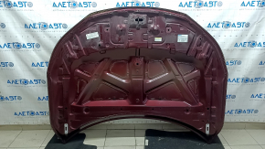 Bare hood of a 1996 Honda Accord hybrid, restyling, aluminum, red R-543P, scratches, nicks
