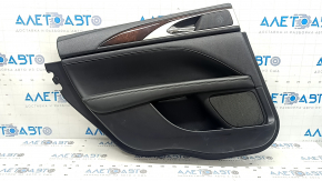 Door trim, rear left, Lincoln MKZ 17-20, black with black leather insert, black leather armrest, dark wood insert, glossy, under the tweeter, with backlight, with handle, scratches, tears, dents
