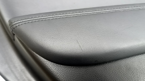 Door trim, rear left, Lincoln MKZ 17-20, black with black leather insert, black leather armrest, dark wood insert, glossy, under the tweeter, with backlight, with handle, scratches, tears, dents