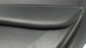 Door trim, rear right card, Lincoln MKZ 17-20, black with black leather insert, black leather armrest, light wood molding, glossy, with backlight, tear, dents, scratches, burrs, crepe break