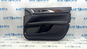 Door trim card front right Lincoln MKZ 17-20 black with black insert leather, armrest black leather, insert light wood gloss, with backlight, with handle, scratches, tears, dented, under black