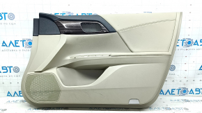 Beige front right door panel for a 16-17 Honda Accord, beige leather armrest and insert, glossy wood molding, dry-cleanable, scratch-free