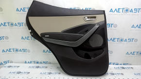 Door trim, rear left, Hyundai Santa FE Sport 13-16, dark brown with beige leather insert, with handle, dark brown leather armrest, gray molding structure, scratches, nicks, dents