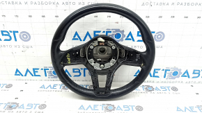 The steering wheel of a Mercedes GLC 20-22 is bare, black leather, heated, with scratches, tears, and dents.