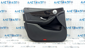 Front left door panel for Mercedes GLC 16-22, black leather, glossy ebony insert, black leather armrest, Burmester, with backlight, with handle, scratches, crack in fastening