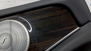 Front left door panel for Mercedes GLC 16-22, black leather, glossy ebony insert, black leather armrest, Burmester, with backlight, with handle, scratches, crack in fastening