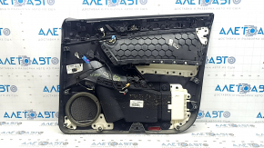 Black front left door panel for a VW Tiguan 18-20, with a buzzer, leather armrest, gray leather insert, with a handle, scratches, scuffs, stains, tear, crack in the fastener, broken fastener