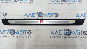 Audi A4 B9 17-25 S-Line outer front left door sill trim with backlight, scratches, torn backlight cable, corrosion