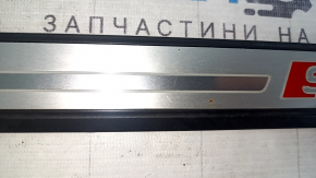 Audi A4 B9 17-25 S-Line outer front left door sill trim with backlight, scratches, torn backlight cable, corrosion