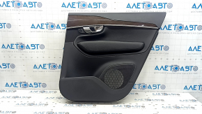 Door trim panel, rear right, Volvo XC90 16-23, black leather, wood insert, without curtain, scratches, tears