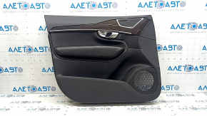 Door trim panel front left Volvo XC90 16-22 black leather, wood insert, broken fastener, scratches