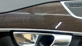 Door trim panel front left Volvo XC90 16-22 black leather, wood insert, broken fastener, scratches