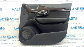 Volvo XC90 16-22 front right door panel, black leather, wood insert, black leather armrest, illuminated, with central locking button, dent, bump, scratches