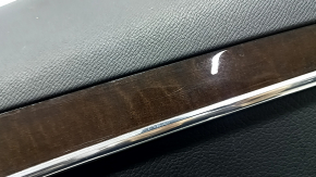 Volvo XC90 16-22 front right door panel, black leather, wood insert, black leather armrest, illuminated, with central locking button, dent, bump, scratches
