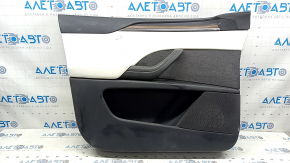 Tesla Model X 22-25 front left door panel, black, with white leather insert, scratches on plastic, tears in leather, broken fasteners, needs dry cleaning