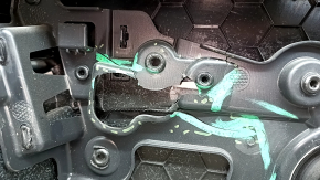 Tesla Model X 22-25 front left door panel, black, with white leather insert, scratches on plastic, tears in leather, broken fasteners, needs dry cleaning
