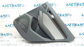 Door trim panel, rear right, Audi Q5 8R 09-17, dark gray, with wood insert, with door lock button, with overlays, with handle, in need of cleaning, worn, tears, scratches