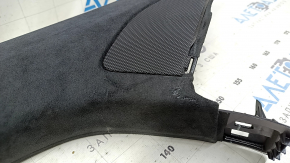 Tesla Model X 22-25 black Alcantara front pillar trim, left, scratches, scuffs, broken fasteners