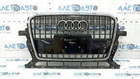 Radiator grille for Audi Q5 8R 13-17 restyling, without parking sensors, glossy, chrome, with quattro emblem, non-factory holes