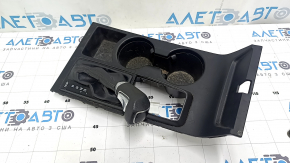Shifter cover assembly with gear knob for Hyundai Tucson 19-21, black rubber with cup holders, scratches, needs cleaning